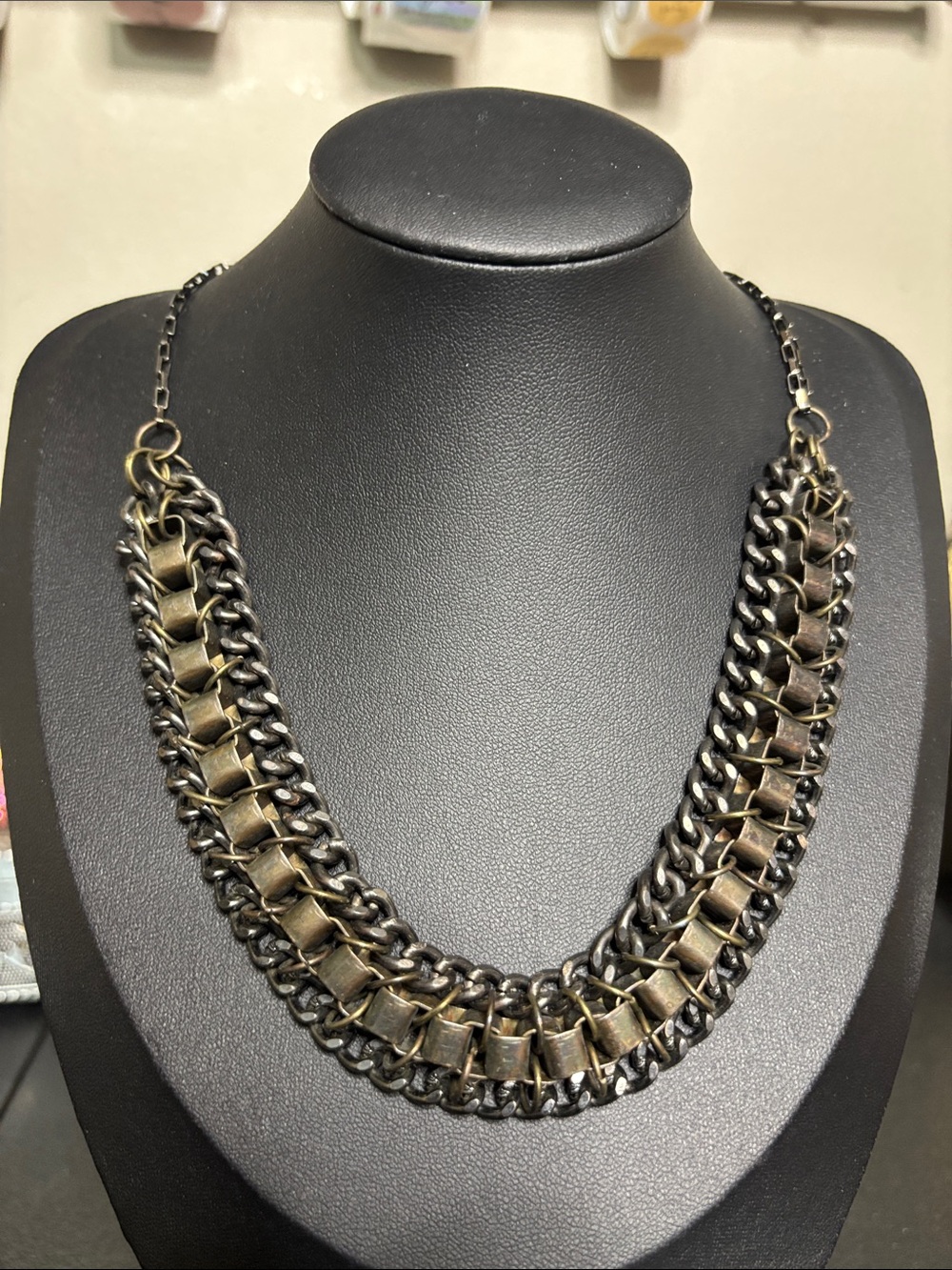 Statement Double-Row Chain Necklace in Antique Gold and Gunmetal